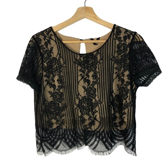 Revolve NBD Nude Black Lace Short Sleeve Top S - Picture 4 of 7